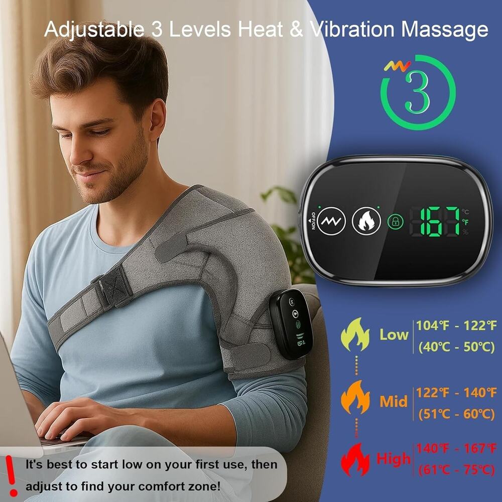 Heated Shoulder Wrap Massager Cordless Heating Pad w/ 3 Settings for Pain Relief - Picture 2 of 5